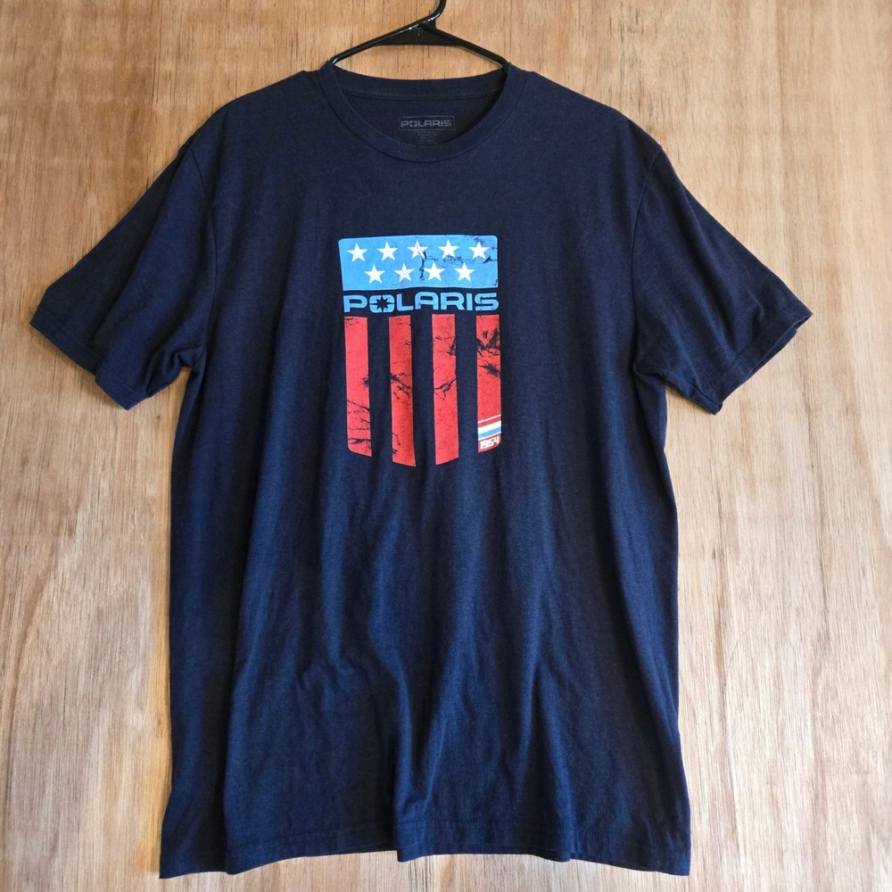 Polaris Men's Flag Short Sleeve Graphic T-Shirt Dark Heather Navy Blue Large